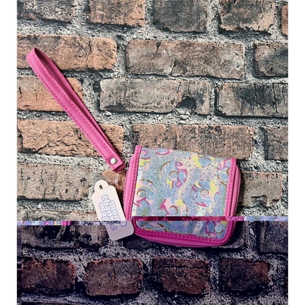 More Than Magic Donut Wristlet Wallet Change Purse Pink Metallic Print NWT